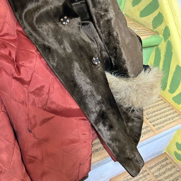 Vintage TRAIL TRACER Women`s brown Velvet FAUX FUR Collar COAT BOHO USA - Picture 13 of 16